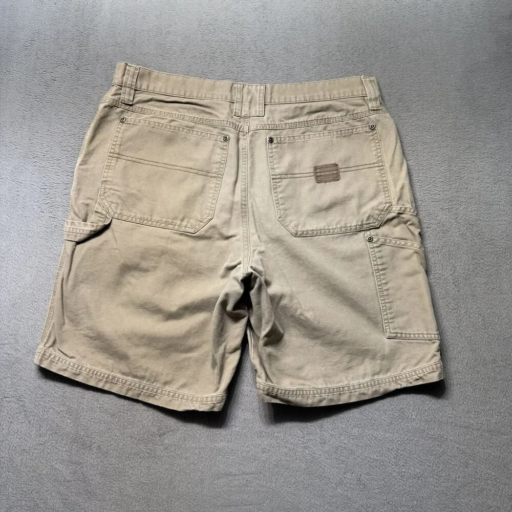 Columbia Mens 34 Carpenter Cargo Shorts Beige Canvas 9” Inseam Utility Hiking